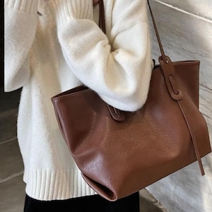 Damen Leder Mode Tote Bag mit großer Kapazität - Winter Designer Trendy Handtasche, weiche Schulter Handtasche für Büro, femininer Hobo Stil