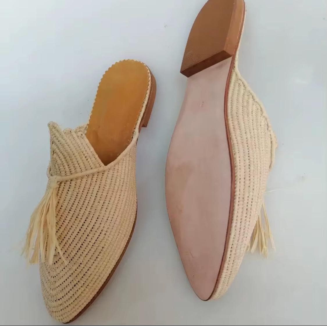 Moroccan Raffia Mules – Handmade Woven Slippers | Traditional Berber Babouches for Men & Women| Natural Summer Flats|Artisan Ethnic Footwear