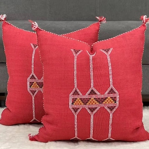 Handwoven Blue Moroccan Sabra Pillow Cover – Cactus Silk Throw Pillow, Boho Decorative Cushion for Sofa or Bed, Vintage-Style Home Decor