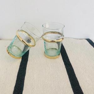 Set of 6 Moroccan Tea Glasses–Handblown Clear Glass with Gold Rim,Traditional Mint Tea Cups, Boho Tableware,Moroccan Gift Set Boho Tableware