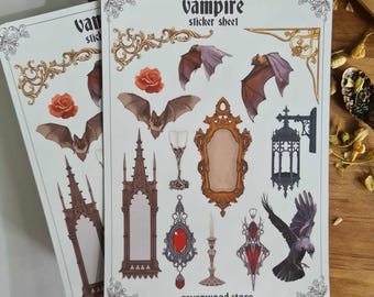 Vampire Sticker Sheet - Planner Stickers - Bullet Journal - Journaling - Dark Academia - Booktok - Witchy - Gothic