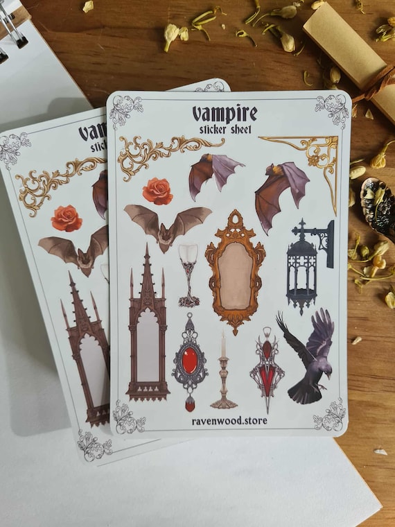 Vampire Sticker Sheet - Planner Stickers - Bullet Journal - Journaling - Dark Academia - Booktok - Witchy - Gothic
