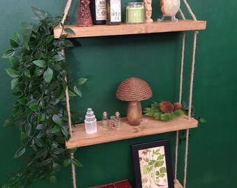 Wooden Rope Shelf - 3 Tier Shelf - Display Shelf - Trinket Shelf - Rustic Decor