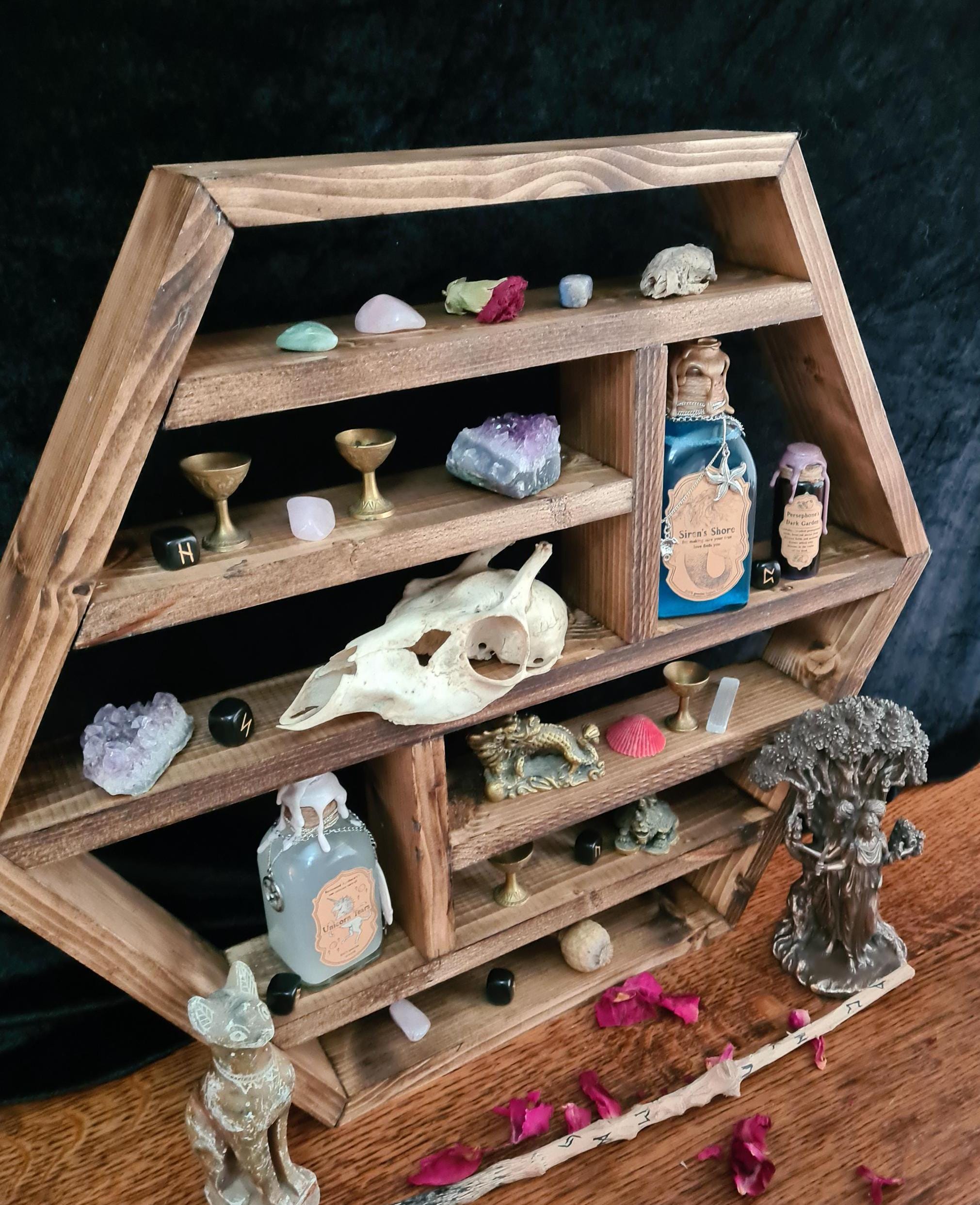 Apothecary Shelf, Crystal Shelf, Floating Shelf, Collector's Shelf, Hexagon Shelf