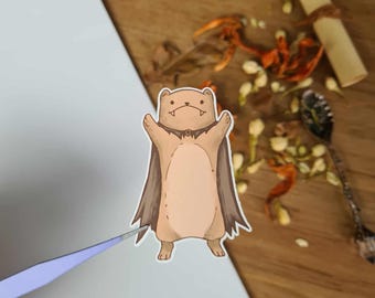 Hrabia Wesula, Wampir Łasica Naklejka winylowa - Naklejki do planera - Pamiętnik - Naklejka na laptopa - Naklejka do szkicownika - Halloween - Słodka naklejka