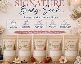 Luxury Body Soak | Bath Salts| Self Care Bath | Resealable Bath Soak | Vanilla, Strawberry, Gardenia, Tropical Scents