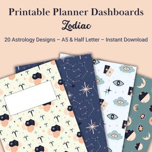 Printable Planner Dashboards | 20 Zodiac Patterns | Planner Inserts with Astrology Designs | Instant Download