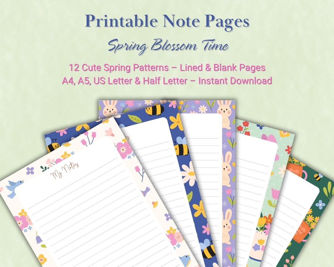 Note Clip Spring Printable Spring Note Pages | 12 Blossom Time Stationery Patterns ...