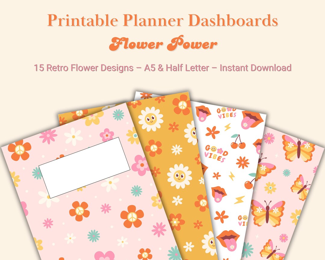 Printable Planner Dashboards | 15 Flower Power Patterns | Planner ...