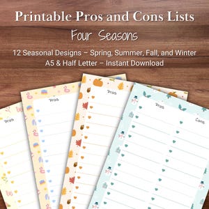 Utskrivbara listor över för- och nackdelar med fyra årstider | 12 söta säsongsmönster | Direkt nedladdning