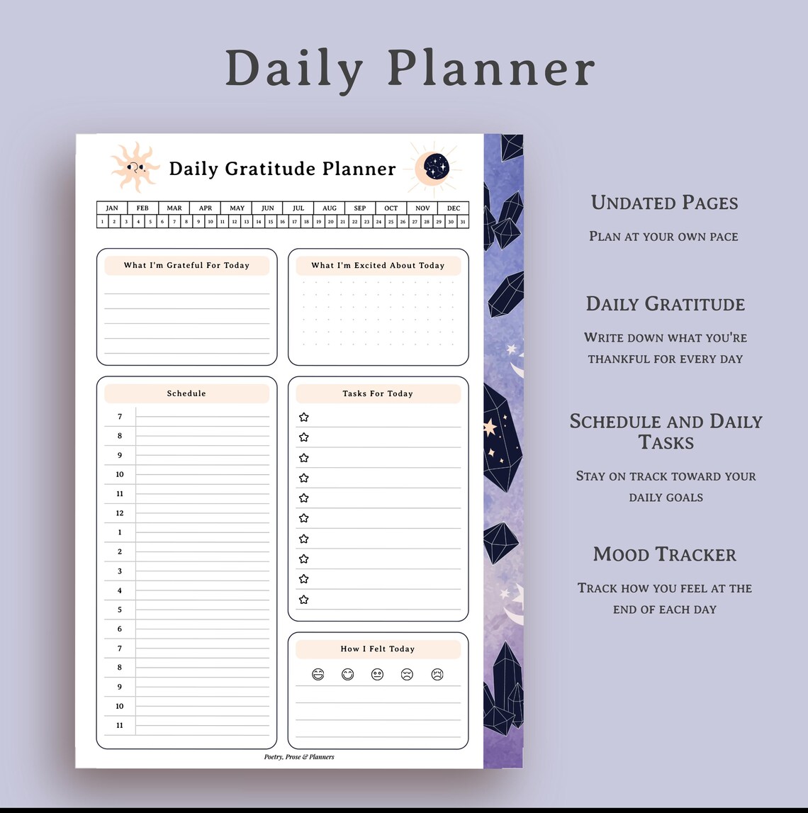 Printable Daily Gratitude Planner Pages | 20 Celestial Boho Designs ...