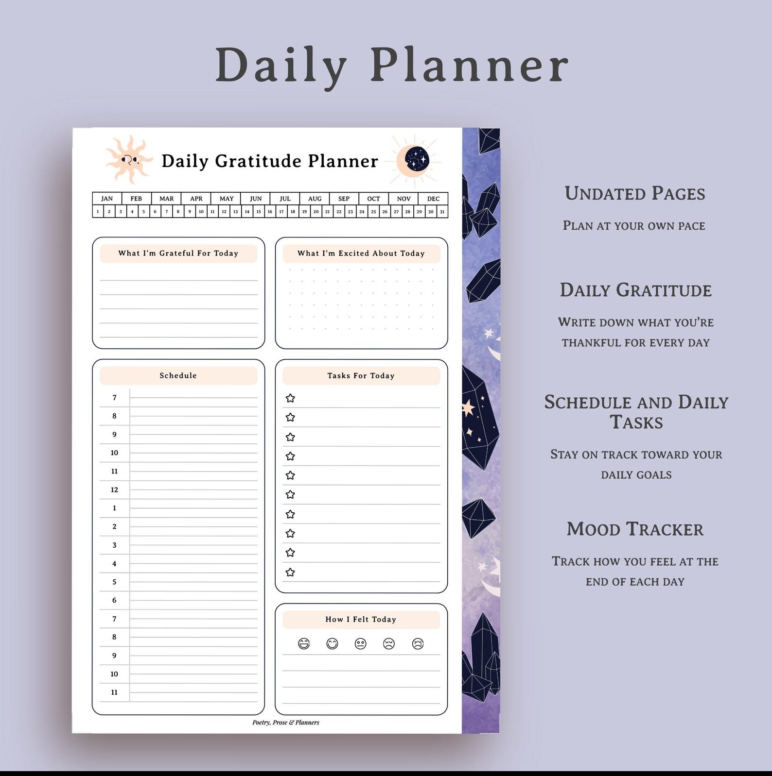 Printable Daily Gratitude Planner Pages | 20 Celestial Boho Designs ...