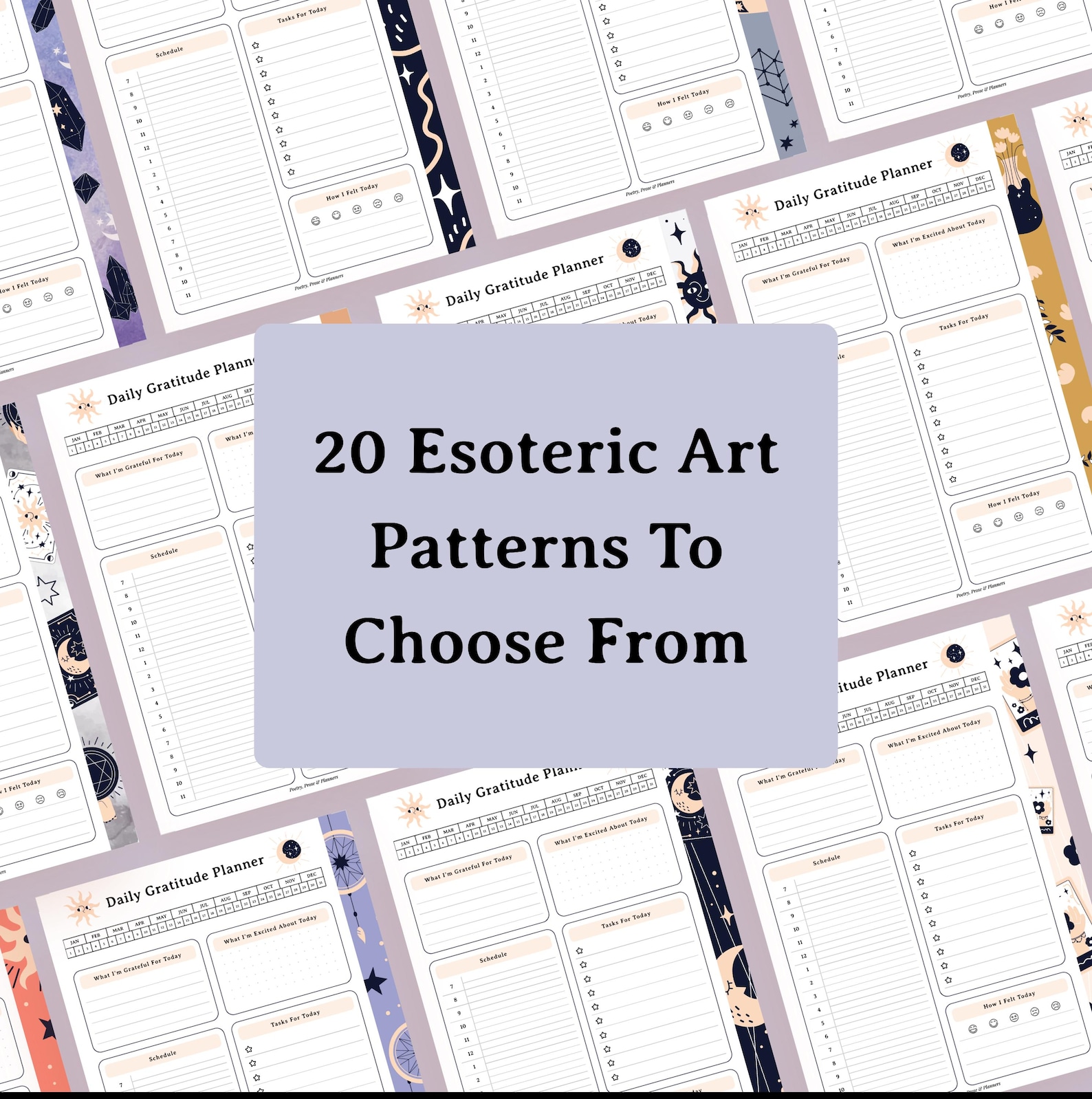 Printable Daily Gratitude Planner Pages | 20 Celestial Boho Designs ...