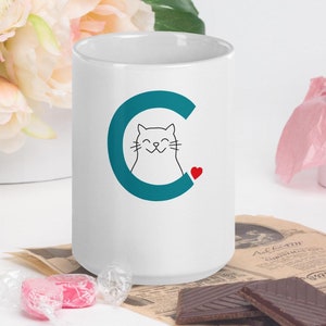 Letra C, Taza para amantes de los gatos, Taza de café para amantes de los gatos, Taza de gato, Taza para amantes de los gatos, Regalo para amantes de los gatos, Regalo para gatos, Taza linda de gato, Taza linda de gato