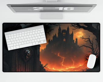 Gothic Castle Fantasy Desk Mat, Large Mouse Pad, Mystical Gaming Mat, Desk pad, goth Gift, Dark Academia gaming pad, Magic Gothic Decor