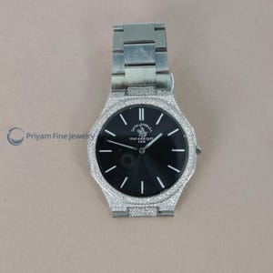 Santa Barbara Luxury Watch - Sleek Black Dial with Lab Grown Diamond Accent Bezel - Luxury Iced-Out Men&#39;s Watch