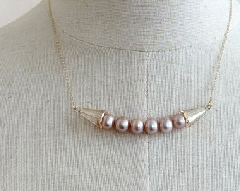 Pink Lavender Freshwater Pearl Necklace with Light Bronze Crystals - Simple - Light Bronze Crystals | Hand wired pearl jewelry