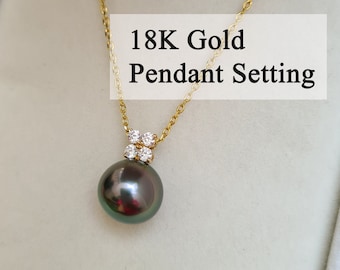 Tahitian Pearl Pendant Necklace 18K Solid Gold Pendant Peacock Green Tahitian Pearl Jewelry Sea Pearl Jewelry Pearl Anniversary Gifts