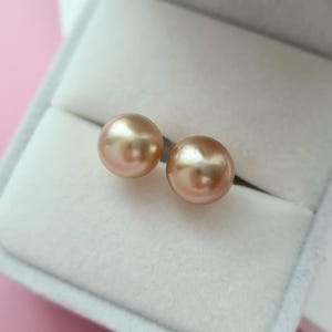 South Sea Pearl Stud Earrings 9mm+ Deep Gold 18K Gold South Sea Pearl Earrings Fine Jewelry Pearl Jewelry Anniversary Gifts for Wife Bride