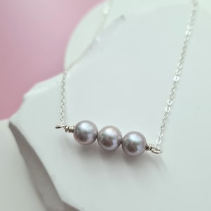 Akoya Pearl Necklace 3 Pearl Choker Silver Blue Akoya Pearl Smile Necklace Minimalist Pearl Jewelry for Her Bridesmaids Gift Mom Bestie