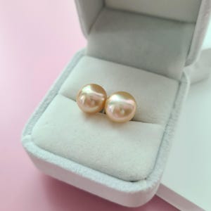 South Sea Pearl Stud Earrings 11mm+ Champagne Gold 18K Gold South Sea Pearl Earrings Fine Jewelry pearl studs Round Pearl Studs