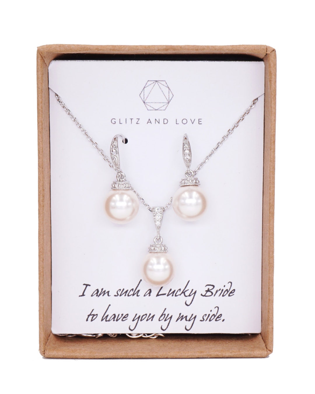 Simple Pearl Drop Necklace Earrings Set Swarovski Bridal Etsy