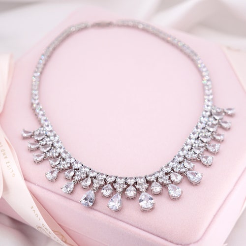 Statement Princess Bride Necklace, Wedding Jewelry, Bridal Backdrop Necklace, Silver Rose Gold, shops Art Deco Glam Wedding, Chunky Necklace, N307