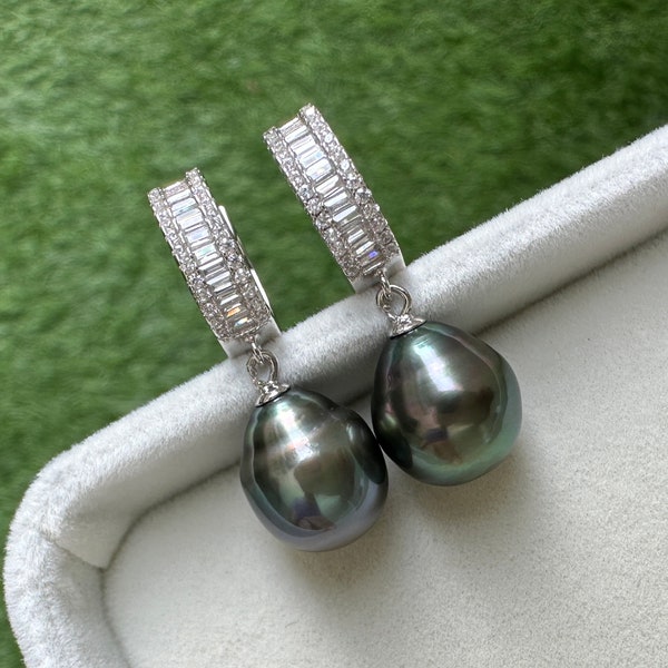 Tahitian Pearl Earrings Green Blue Tahitian Pearl Drop Earrings Purple Timeless Bridal Pearl Jewelry Gifts for her Anniversary