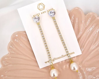 Long Bridal Earrings Bridal Statement Pearl Earrings Heart Long Pearl Earrings Wedding Brides Bridesmaids Jewelry Love Heart earrings