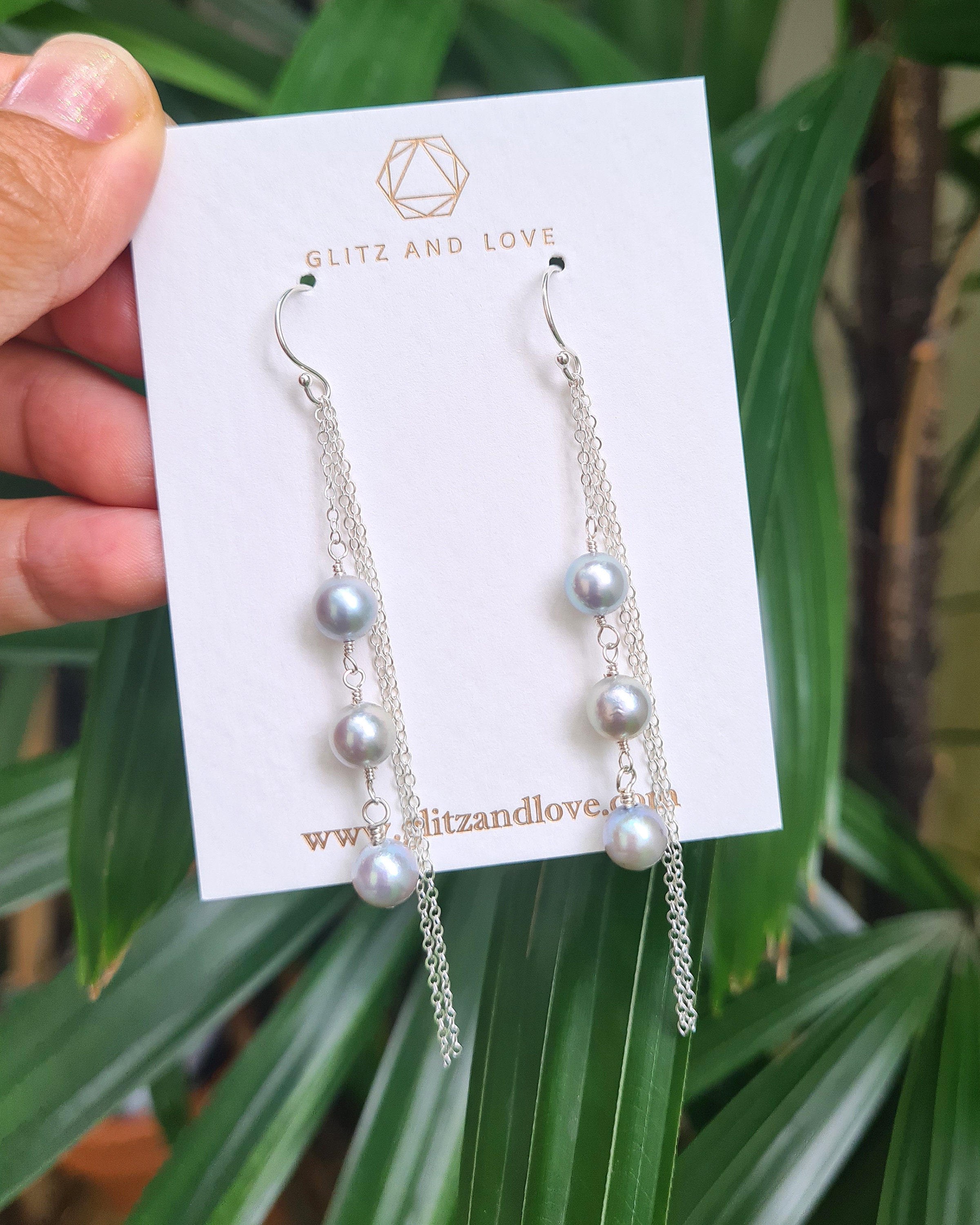 Boucles D'Oreilles Argent Sterling & Perle Akoya Bleu-Gris - Fait Main - ROSEMIMOSA