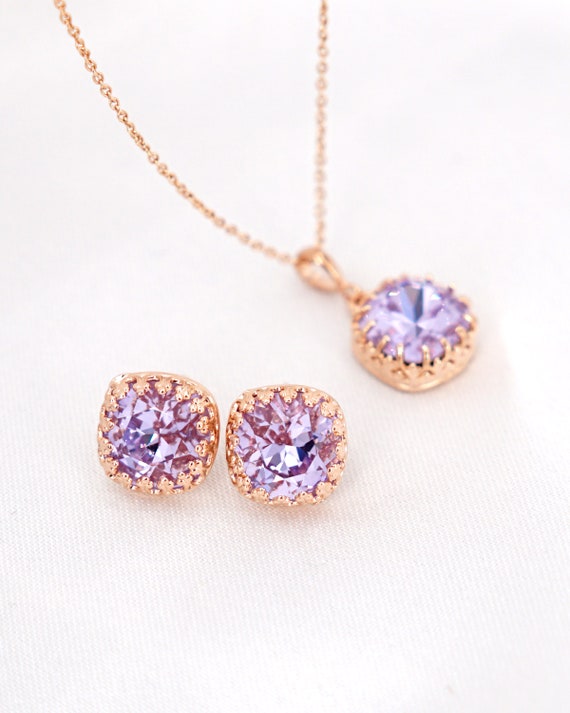 Emma Violet Purple Swarovski Crystal Gold Ear Studs Wedding - Etsy