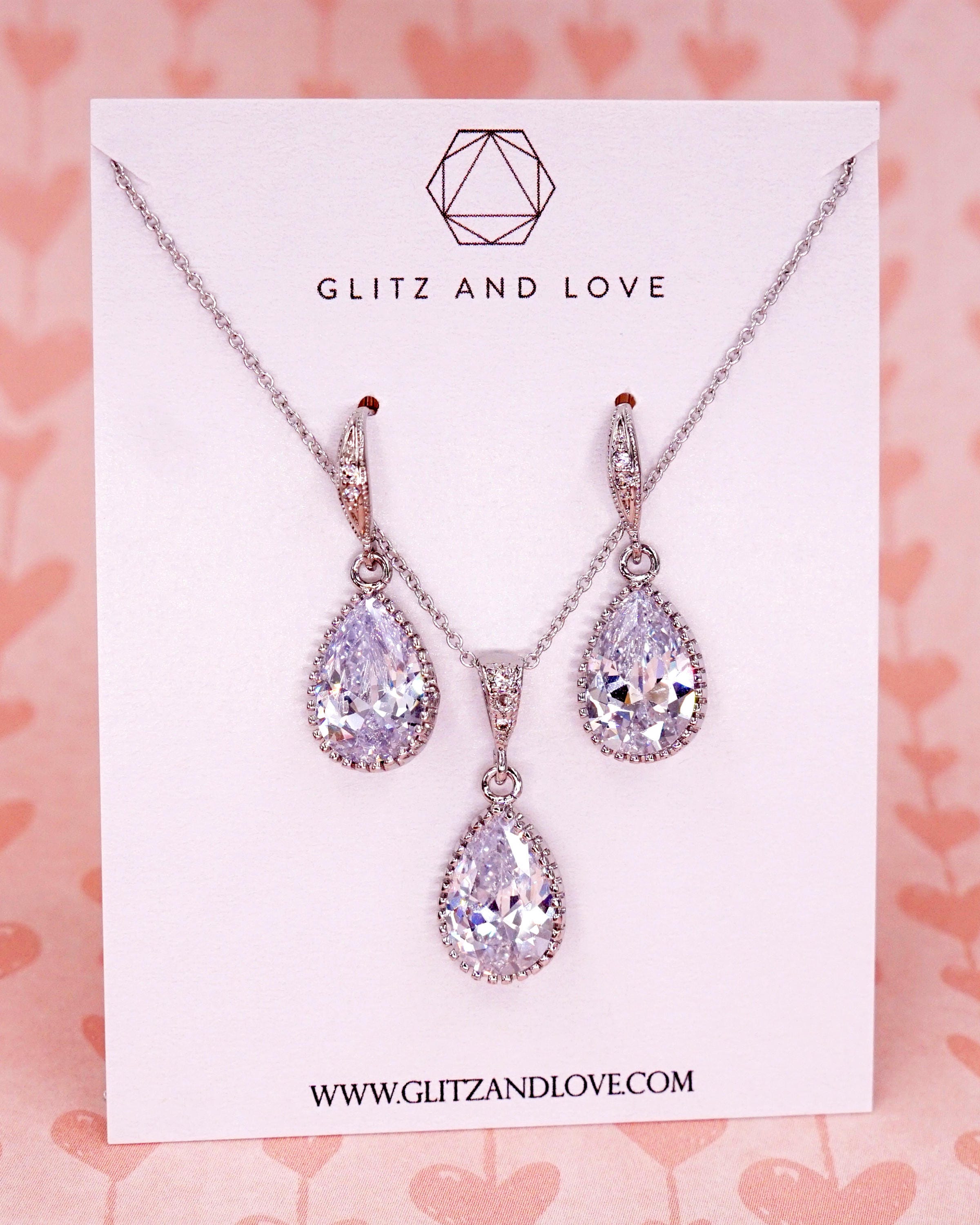 Cubic Zirconia Teardrop Necklace Wedding Bridal shower Etsy