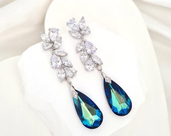 Blue  Earrings Bridal Statement Earrings Blue Crystal Earrings Brides Jewelry Bridal Bridesmaids Something Blue for Wedding