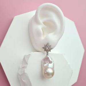 Large White Baroque Pearl Earrings - Star burst Earrings | Statement Pearl Earrings, Freshwater big pearl jewelry