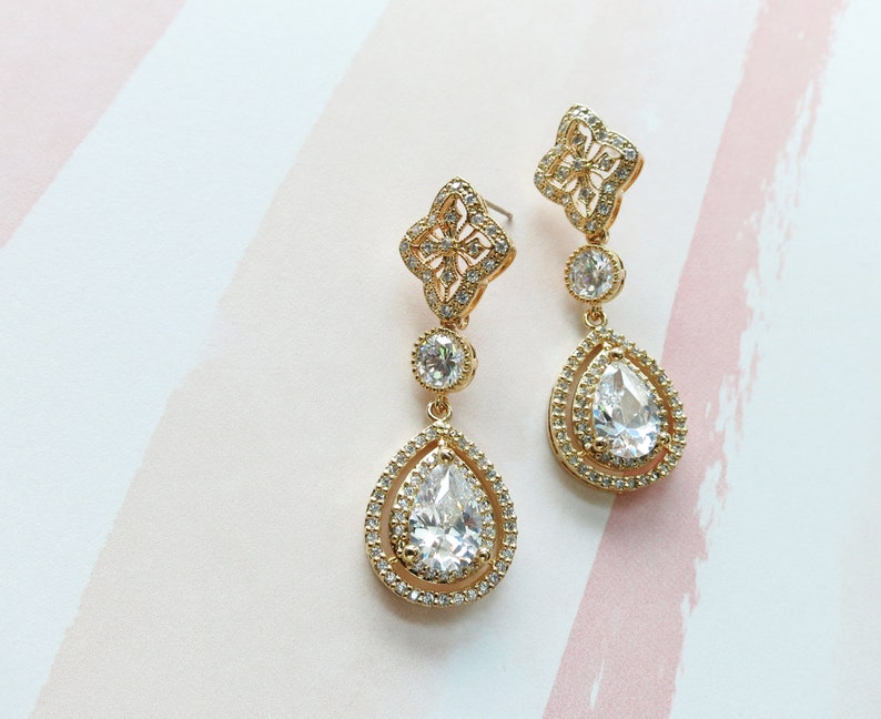 Gold Teardrop Deluxe Cubic Zirconia Teardrop Earring Vintage - Etsy