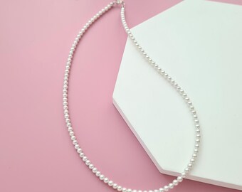 Simple Baby Pearl Necklace Small Pearl Necklace Choker 3-4mm- Clasp 925 Sterling Silver  customisable - gift for her, wedding pearl necklace