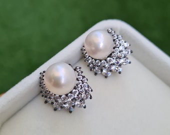 Big White Baroque Pearl Earrings | Elegant Freshwater Pearl Jewelry | 925 Sterling Silver | Classic Elegant Pearl Gifts for bride, her, mom
