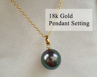 Tahitian Pearl Pendant Necklace 18K Solid Gold Pendant Peacock Green Tahitian Pearl Jewelry Sea Pearl Jewelry Pearl Anniversary Gifts