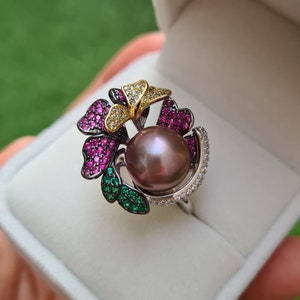 Süßwasser Perle Ring Große Große Perle Sterling Silber Perle Schmuck Art Deco Ring Edison Perlenschmuck Cocktail Ring Geschenke für Sie