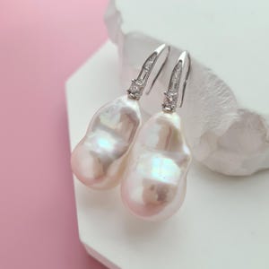 Big White Baroque Pearl Earrings | Elegant Freshwater Pearl Jewelry | 925 Sterling Silver | Classic Gifts for bride her mom anniversary