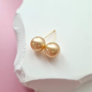 South Sea Pearl Stud Earrings 8mm-9mm Champagne Gold 18K Gold South Sea Pearl Earrings Fine Jewelry pearl studs Round Pearl Studs