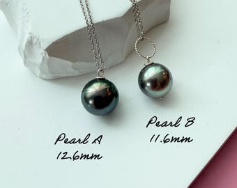 11mm 12mm Tahitian Pearl Necklace Green Grey Pearl Single Tahitian Pearl Jewelry Wife Gifts for Her Boho Wedding for Bride