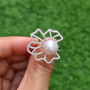 Süßwasserperle Ring große Große Perle Sterling Silber Perle Schmuck Minimalist Alltag Schmuck Cocktail Ring Geschenke für ihren Jahrestag