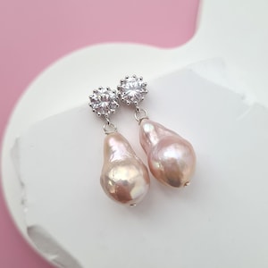 Baroque Pearl Earrings Freshwater Pearl Earrings baroque pearls Jewelry Pink Metallic Pearl Jewelry Gifts for Her Gifts for Bride