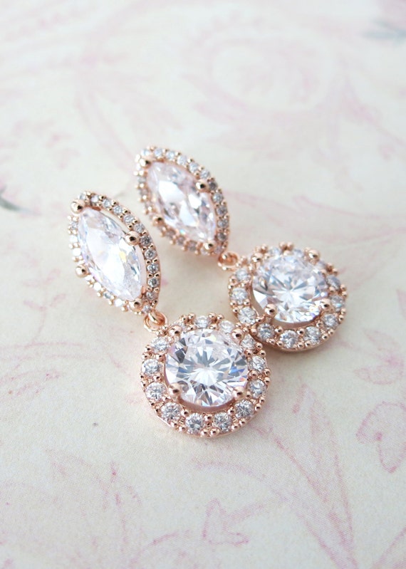 Alcina Luxe Rose Gold Cubic Zirconia Halo Style Navette - Etsy