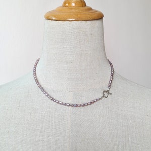 Pearl Necklace Minimalist simple small tiny purple freshwater pearl necklace Sterling Silver Stackable Pearl Jewelry Layering high lustre