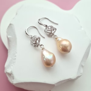Baroque Pearl Earrings Freshwater Pearl Earrings baroque pearls Jewelry Pink Metallic Pearl Jewelry Gifts for Her Gifts for Bride