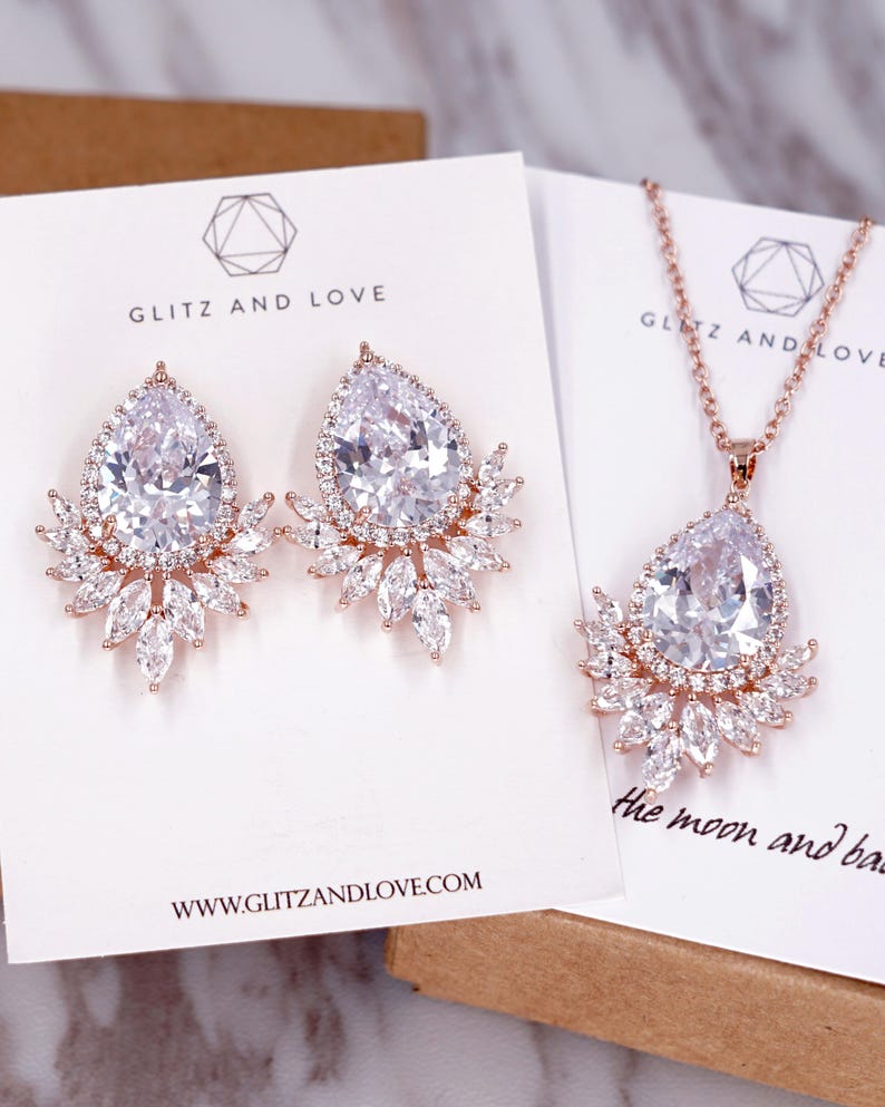 Rose Gold Big Luxe Teardrop Stud Earrings Wedding Bridesmaid Etsy