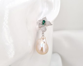 Big White Baroque Pearl Earrings | Wear 2 ways | Freshwater Pearl Jewelry | 925 Sterling Silver | Classic Elegant Pearl Gifts for her, mom