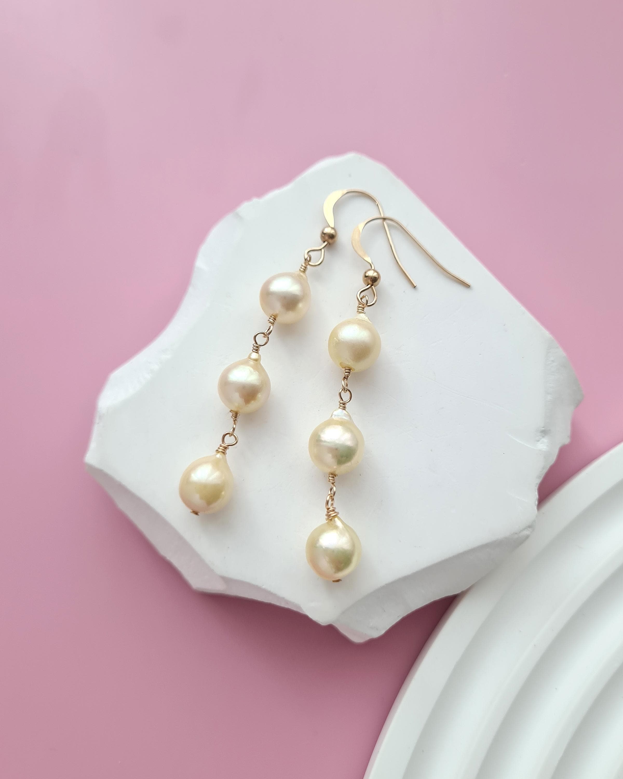 Natural Akoya Pearl Jewelry Set – 14K Gold Plated Necklace, Bracelet & Earrings (8-9mm White Baroque) - View #3